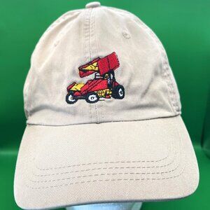 Decky Sprint Car Racing Hat Red Yellow Embroidered Dirt Track Cap Tan Dad Hat